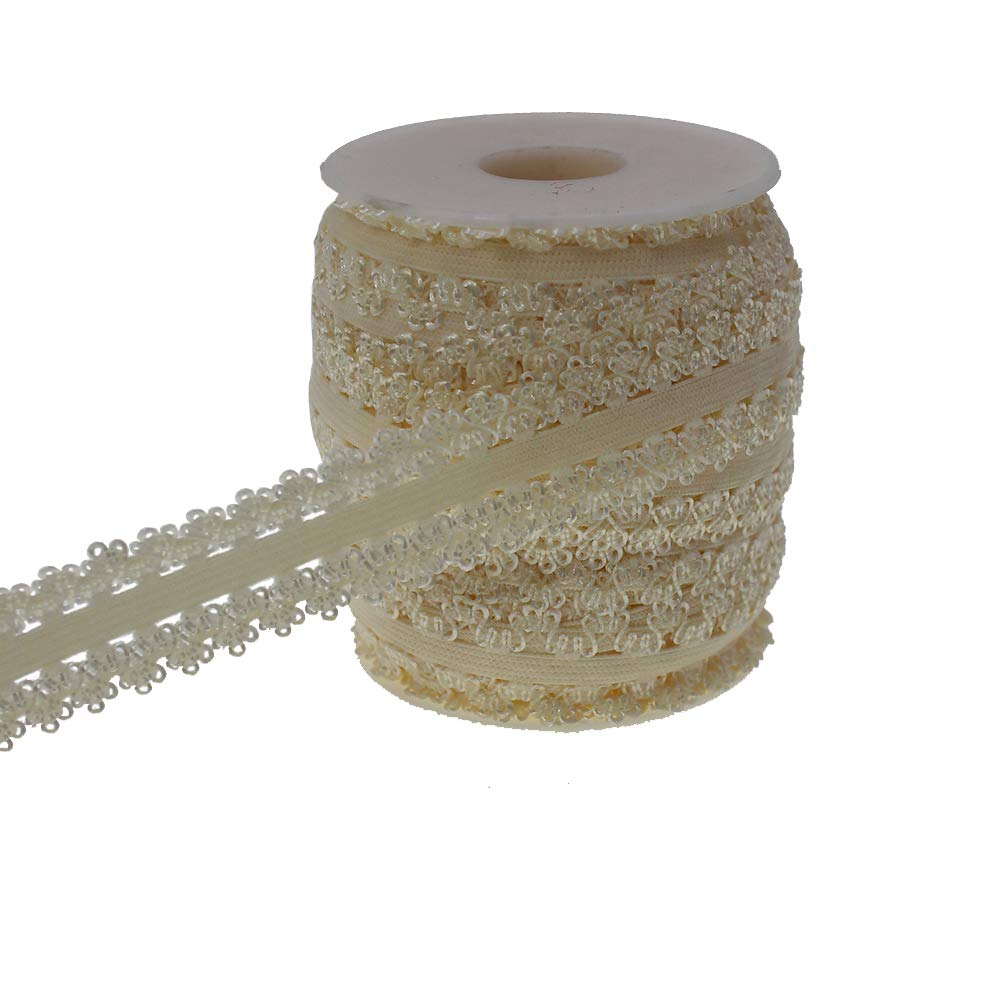 Photo 1 of One Roll 16 Yards 3/4'' Picot Edge Stretch Lace, Frilly Edges Elastic Webbing,Lace for Headbands (Beige)