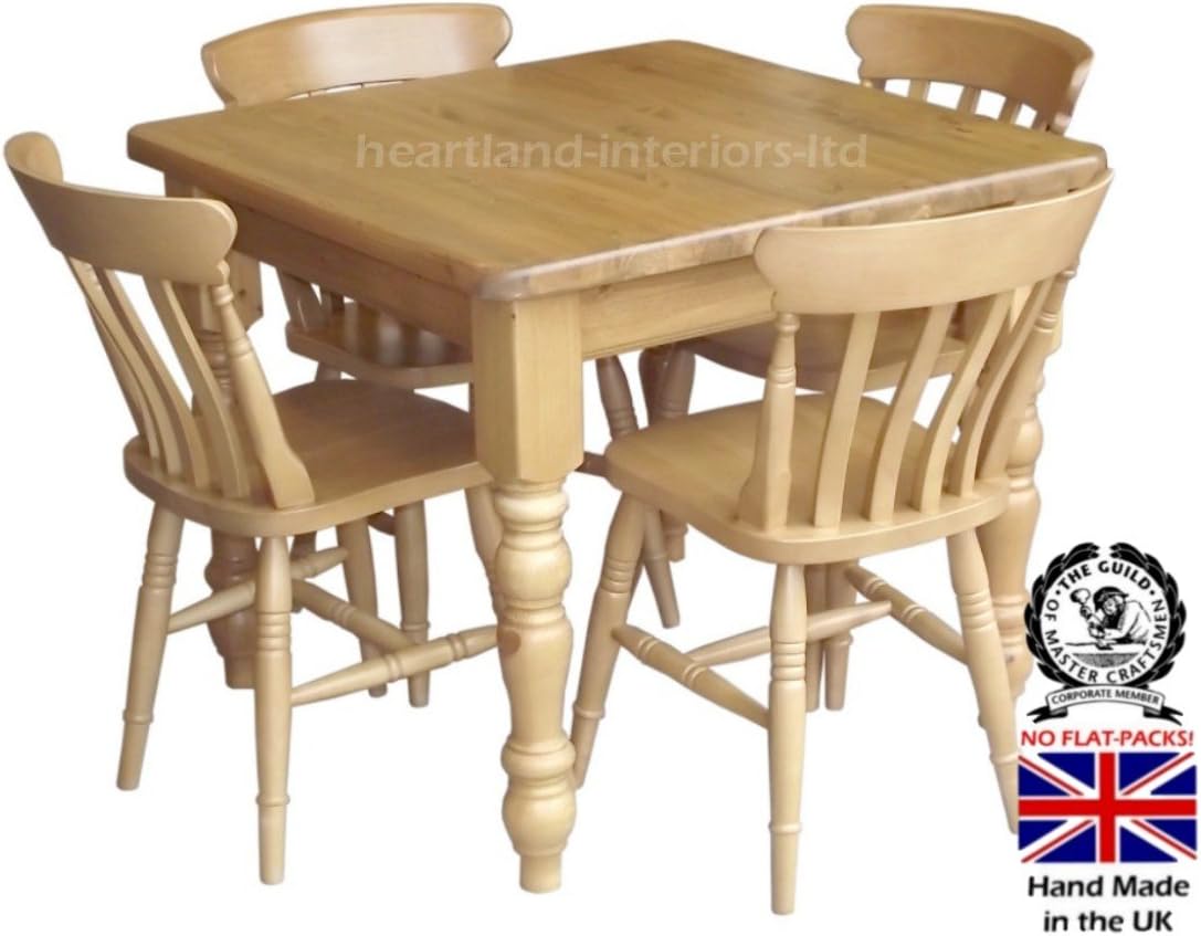 Heartland Pine Solid Wood Dining Set Small 3ft X 3ft Handcrafted Table 4 Farmhouse Dining Chairs Choice Of Colours No Flat Packs No Assembly Dset6 Amazon Co Uk Home Kitchen
