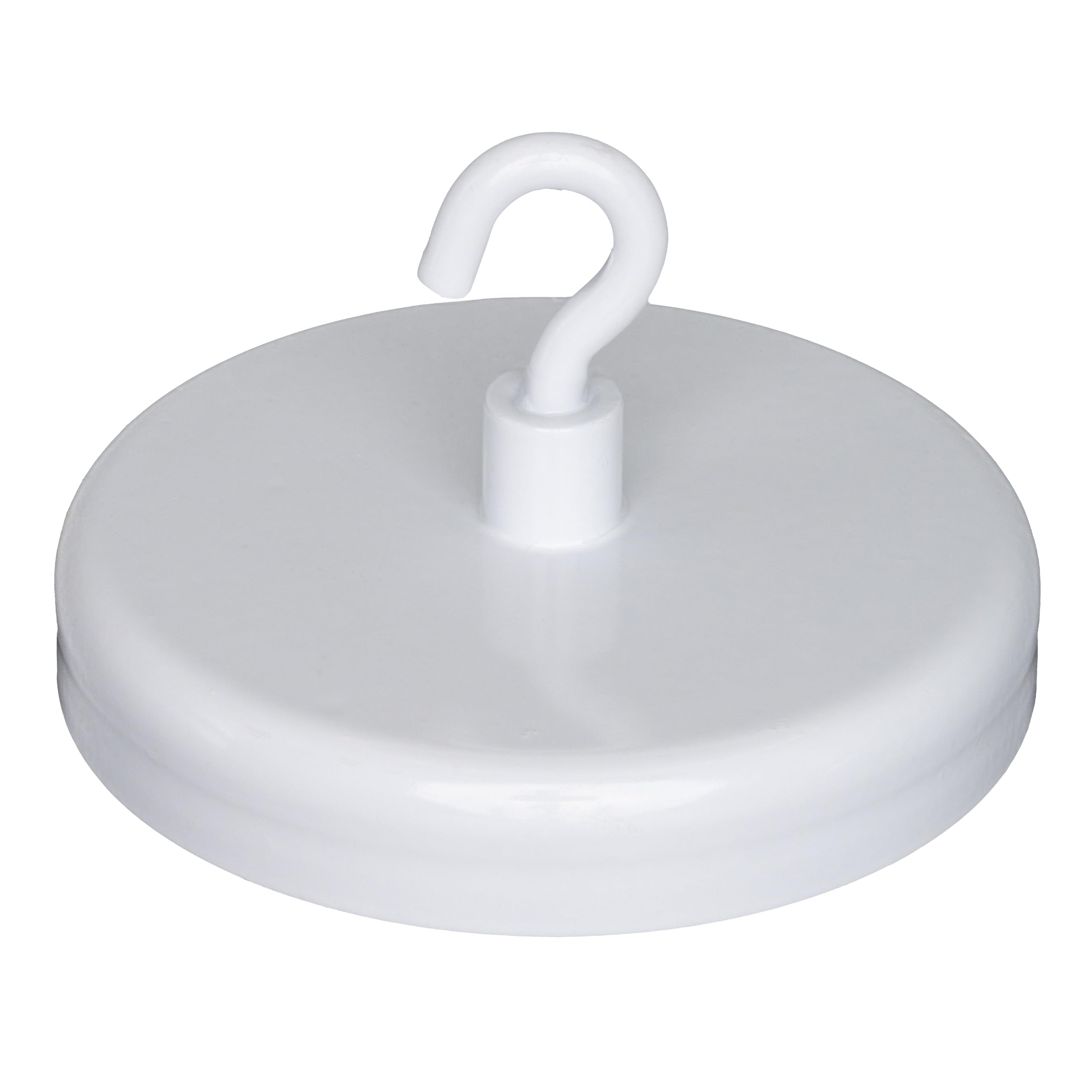 Ferrite White Painted Clamping Magnet with M4 Hook for Hanging, Holding or Displaying Items - 57mm dia - 25kg Pull - Pack of 20