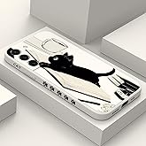 LEECG for Samsung Galaxy S22 Plus Case, Case for S22 Plus Galaxy Liquid Silicone Soft Slim Fashion Design Flower Phone Protective Phone Cover 6.6"-Cat White