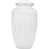 Urns for Human Ashes Adult Female and Male, Decorative Burial Urn, Funeral Cremation Urns for Women and Men, Cremation Urn for Adult Ashes - Metal Alloy Urn Holds 200+ Cubic Inches (White)- CLEENTABLE