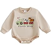 Newborn Infant Farm Boy Baby Clothes Western Outfit Tractor Cow Print Onesie Winter Long Sleeve Romper