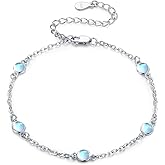 Cuoka Moonstone Bracelets 925 Sterling Silver Rainbow Round Moonstone Bracelet Moonstone Jewellery for Women Girlfriend Mom (Round, Silver)