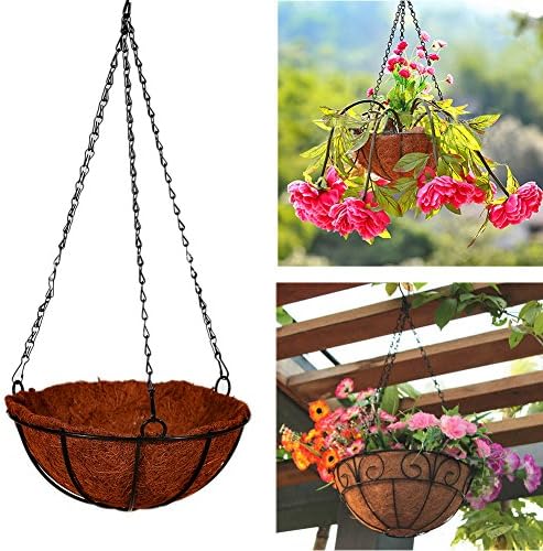 Giveme5 Iron Coconut Palm Hanging Basket with Chain Flowerpot Plants Flower Holder Organizer for Home Garden Wedding Decoration 8-16 inch (14 inch)