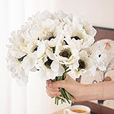 FairDeco White Anemone Artificial Bouquet, 9 Stems Real Touch Silk Poppy Flowers for DIY Floral Arrangements, Bridal Shower Decorations, Wedding and Home Centerpieces