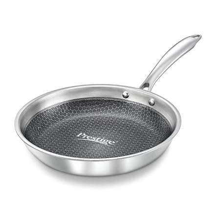 Prestige Tri-Ply Honey Comb Stainless Steel Fry Pan with Lid, 200ml, Silver