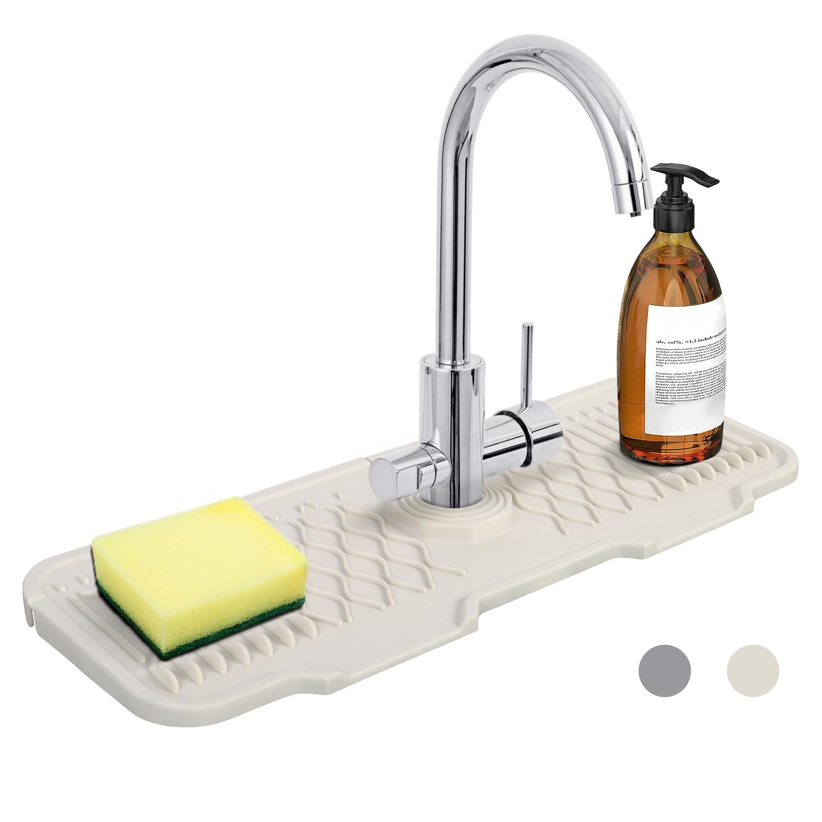 Minicoco Silicone Sink Faucet Mat Kitchen Sink Splash Guard Faucet Handle Drip Catcher Tray Faucet Draining Pad for Kitchen Sink Catcher Mat for Kitchen & Bathroom Countertop Protect,(Off White)