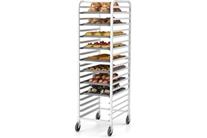 Safstar 20-Tier Bun Pan Rack, 70” High Chrome Bakers Rack W/Lockable Wheels, Commercial Aluminium Bakery Rack for Kitchen Res