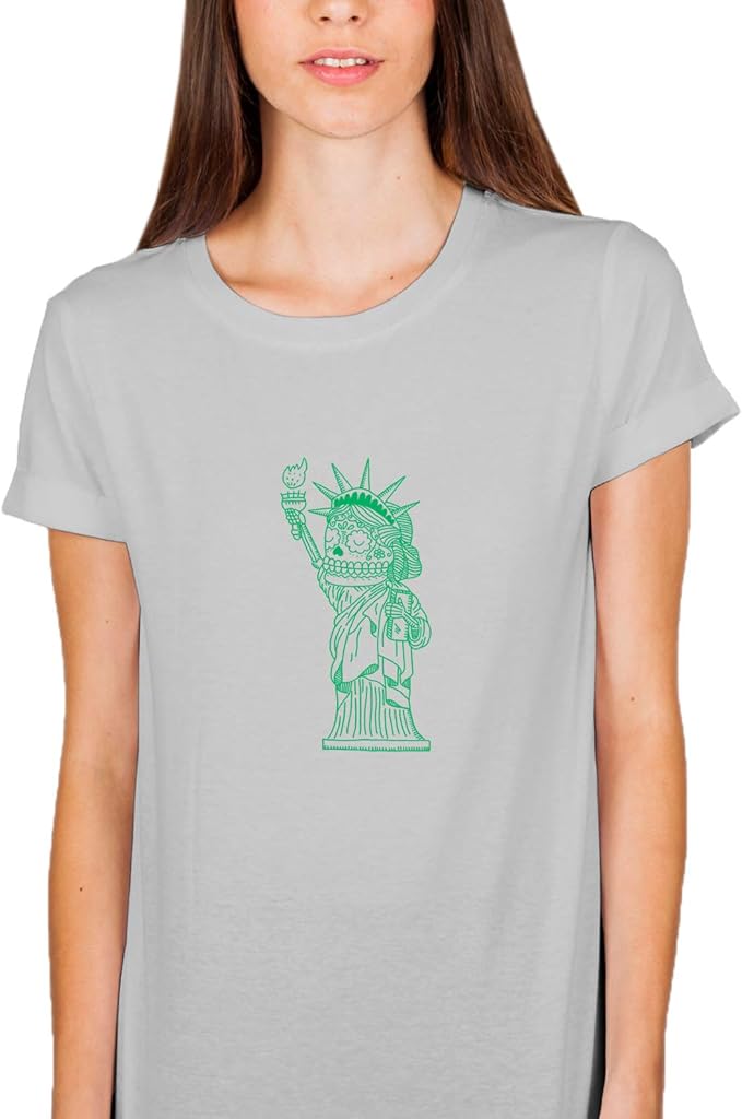 Statue of Liberty Flower Skull_005543 Tshirt T Shirt TShirt Tee Women