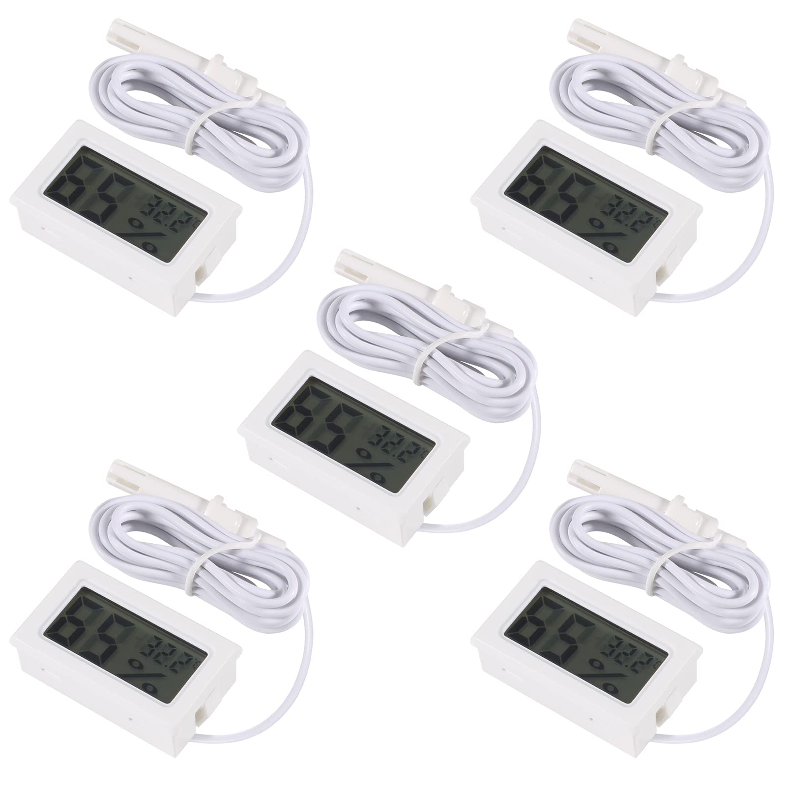 AITRIP 5PCS Digital Thermometer Hygrometer Mini Probe Thermometers Temperature Humidity Gauge Meter for Reptile Incubator Poultry Office Living Room White