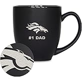 Rico Industries NFL Football #1 Dad 15oz Laser Engraved Matte Black Ceramic Bistro Mug - for Hot or Cold Drinks