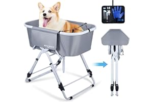 HEY FOLY Portable Dog Bathing Station,Dog Bath Tubs, Pet Bath Tubs,Ideal for Medium to Large Pets, Indoor and Outdoor Use with Foldable, Elevated Design for Easy Grooming and Showering-Gray