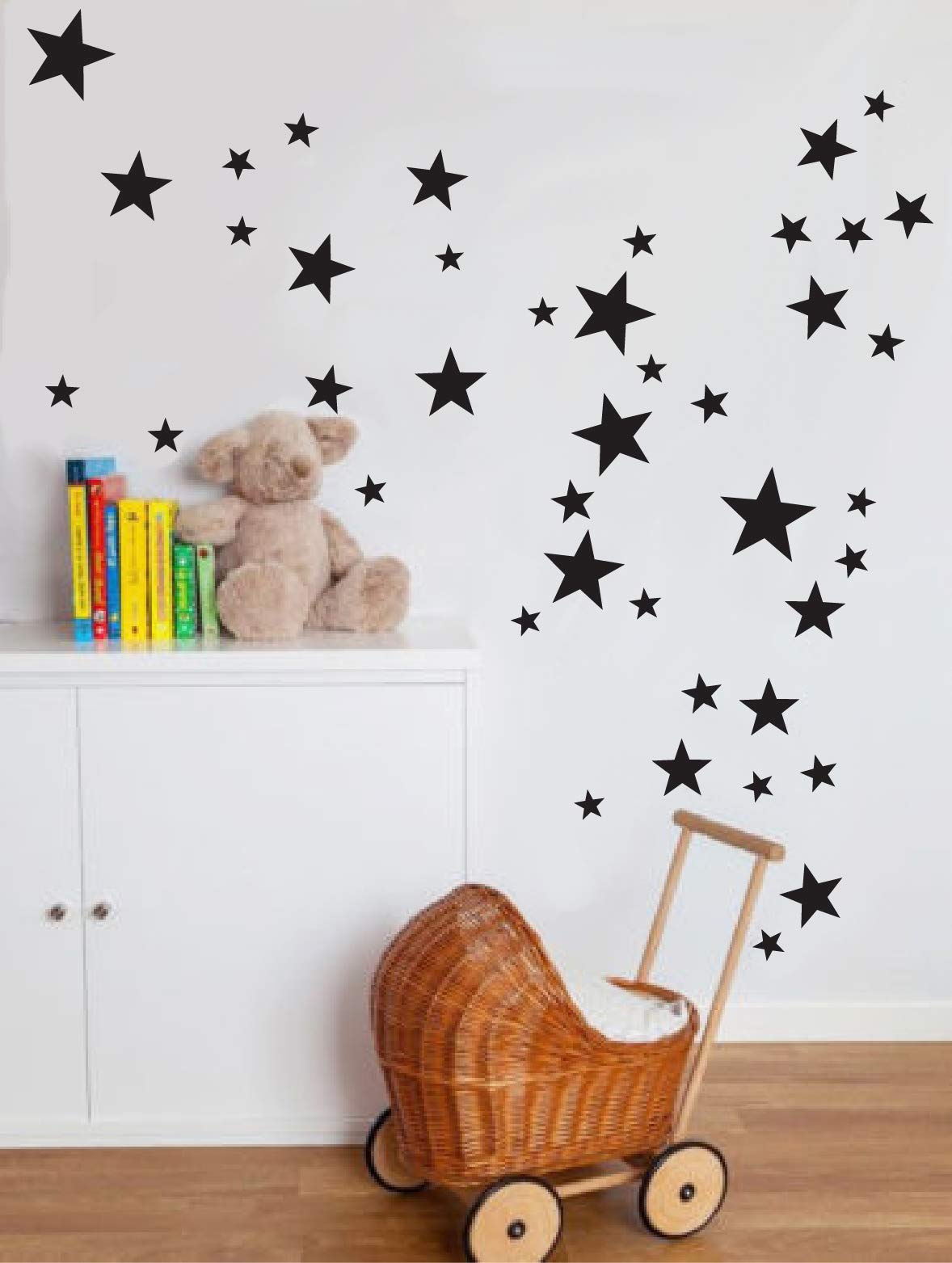 Vinyl Star Wall Stickers 64 Various Sizes (Black)