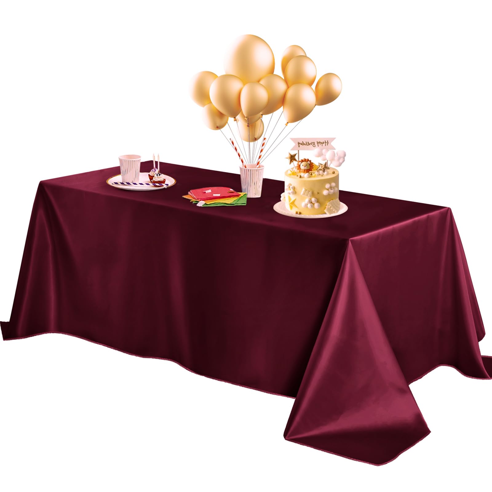 Photo 1 of Horbaunal Burgundy Satin Tablecloth 60 x 120 Inches Rectangle Table Cloth Bright Silky Table Cover Overlay Dining Tablecloths for Wedding Party Banquets