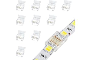 LightingWill RGB LED Connectors 4Pin 10mm, 10 PCS Strip to Strip Connector Transparent Solderless, Unwired Gapless LED Tape Light Connector, 4 Conductor No Dark Area for SMD 5050 Multicolor LED Strips