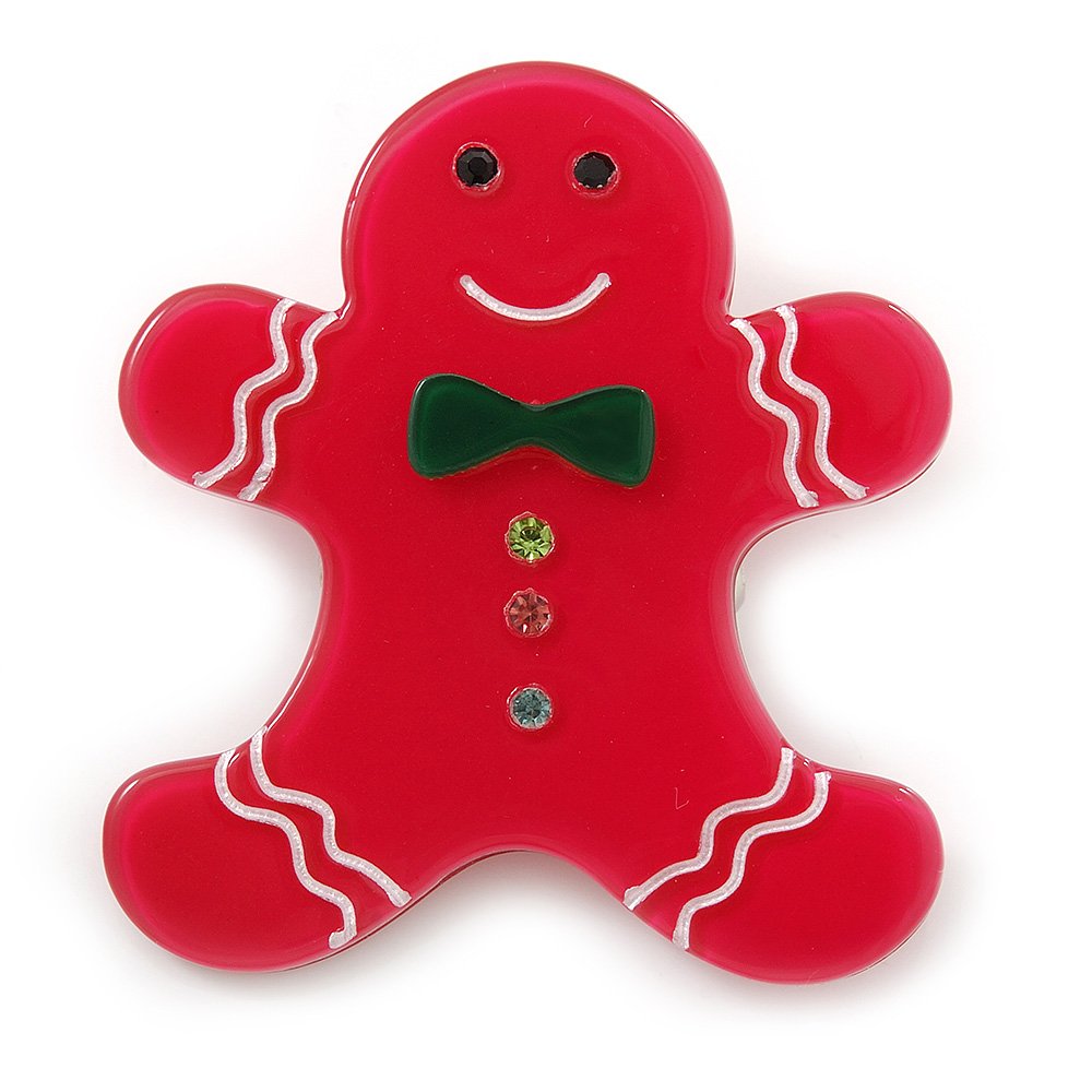 Magenta Austrian Crystal Acrylic 'Gingerbread Man' Brooch - 45mm Length
