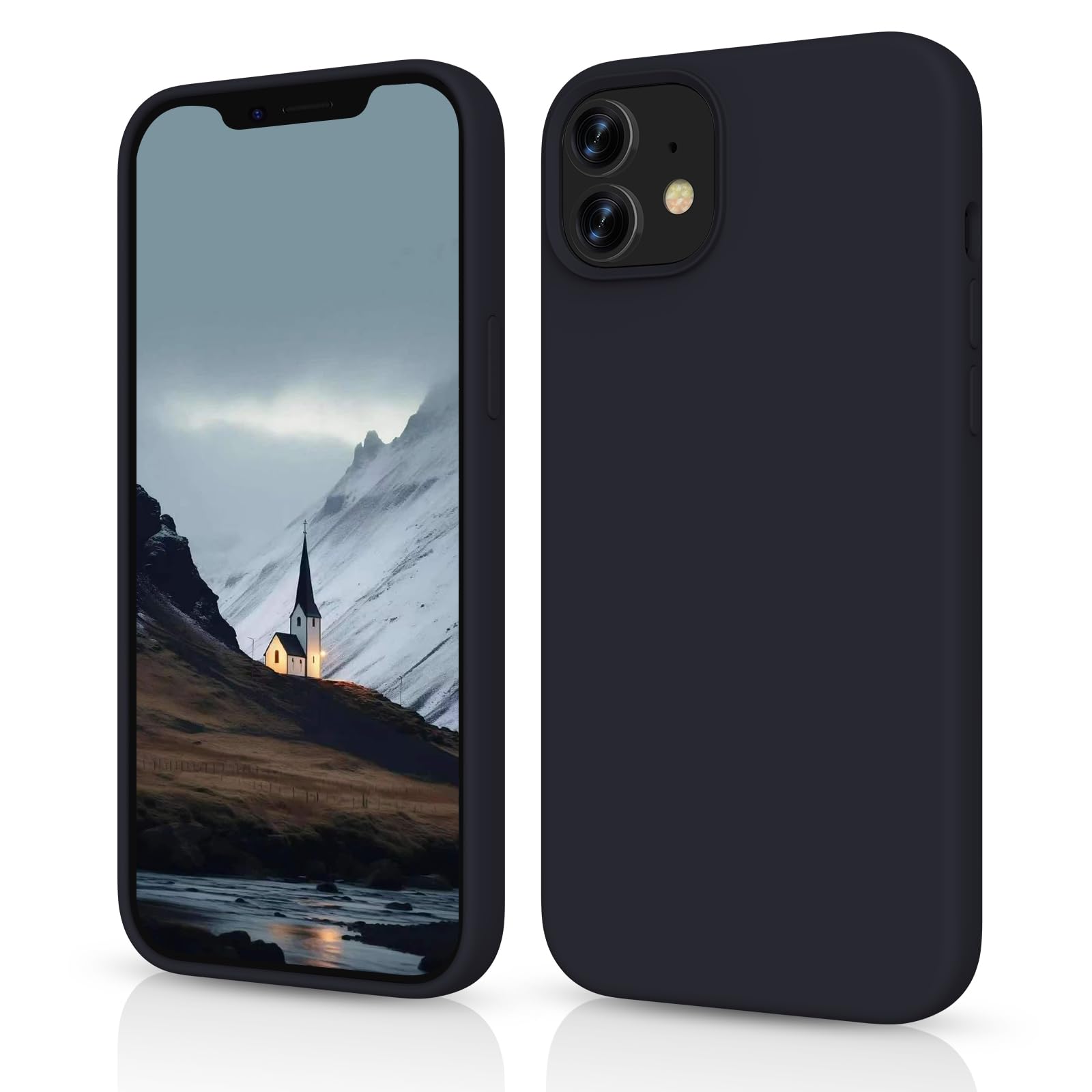 OitiYaa Silicone Case Compatible with iPhone 12/12 Pro Case 6.1 inch, Soft Ultra Slim Protective Shockproof Liquid Silicone Phone Case with Anti-Scratch Microfiber Lining,Black — image 1