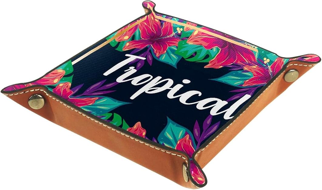 Ledertablett,Schmucktablett Dekoplatte,Tropische Palmblätterblume,Leder