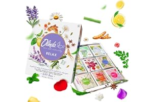 Olinda Relax Tea Sampler Herbal Gift Box 45 Count Assorted Organic Wellness Tea Set 9 Calming Herbal Tea Bags Thoughtful Variety Pack for Stress Relief & Sleep Caffeine Free Birthday Gift for Women