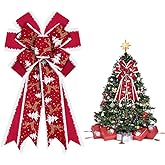 Hying Large Red Velvet Wreath Bows for Xmas Decor - Glitter Christmas Tree Winter Red Bow for Front Door Indoor Outdoor Wall Tree Topper Decoration Supplies Christmas Ornament