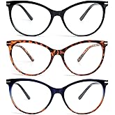KoKoBin Reading Glasses for Women 3 Pairs Cat Eye Oversized Spring Hinge Fashion Readers