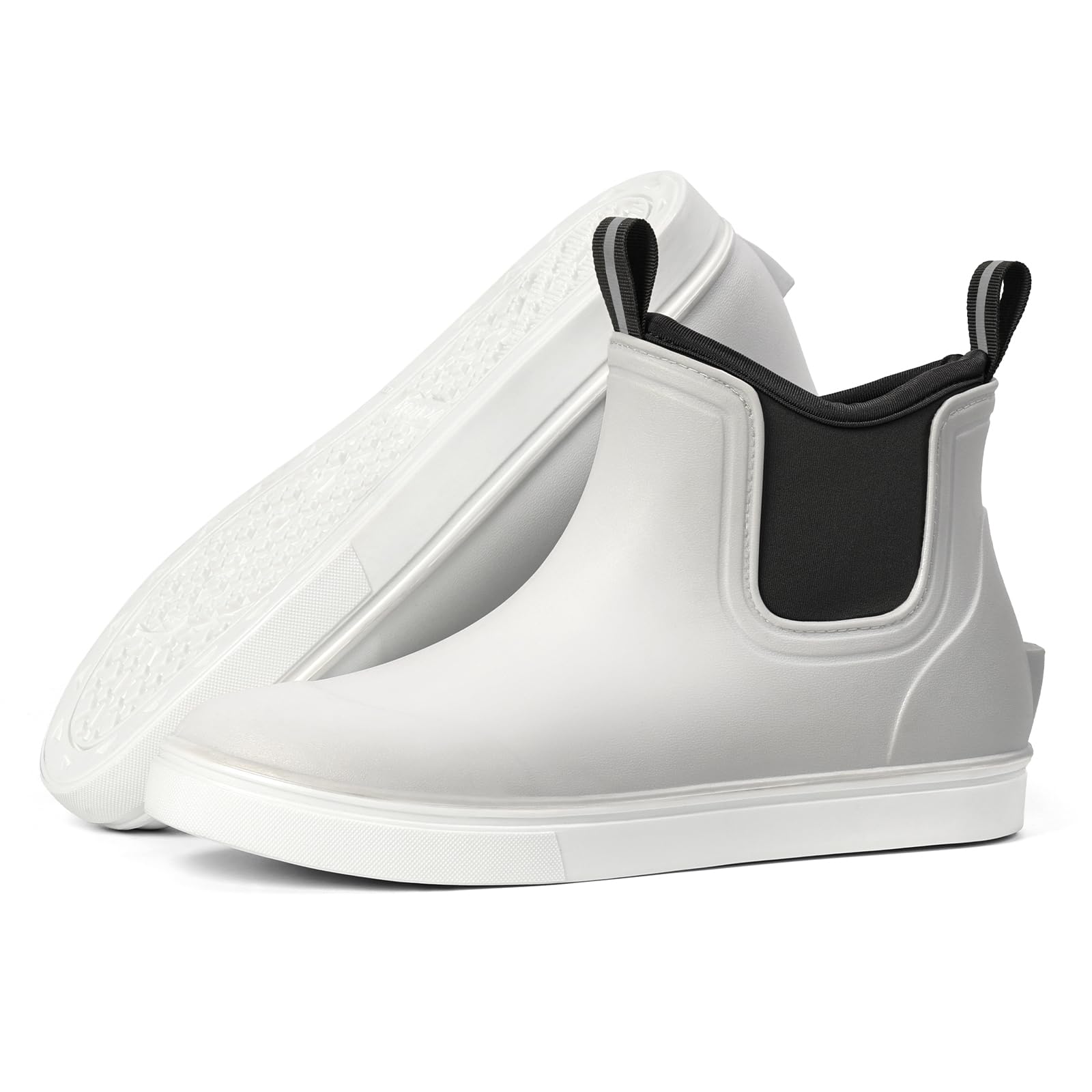 Furuian Women's Deck Boots Ankle Rain Boots Fishing Boots Rubber Waterproof Garden Shoes Slip-Resistant Outdoor Work Shoes, White, Size 5.5 Image