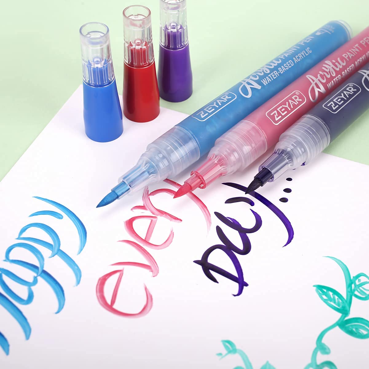 ZEYAR Acrylic Paint Pens Brush Tip, Valve-action Structure, Waterproof Ink, Writes on Paper, Rock, Rubber, Ceramics, Wood, Glass and more, Patented Product (12 Classic Colors)