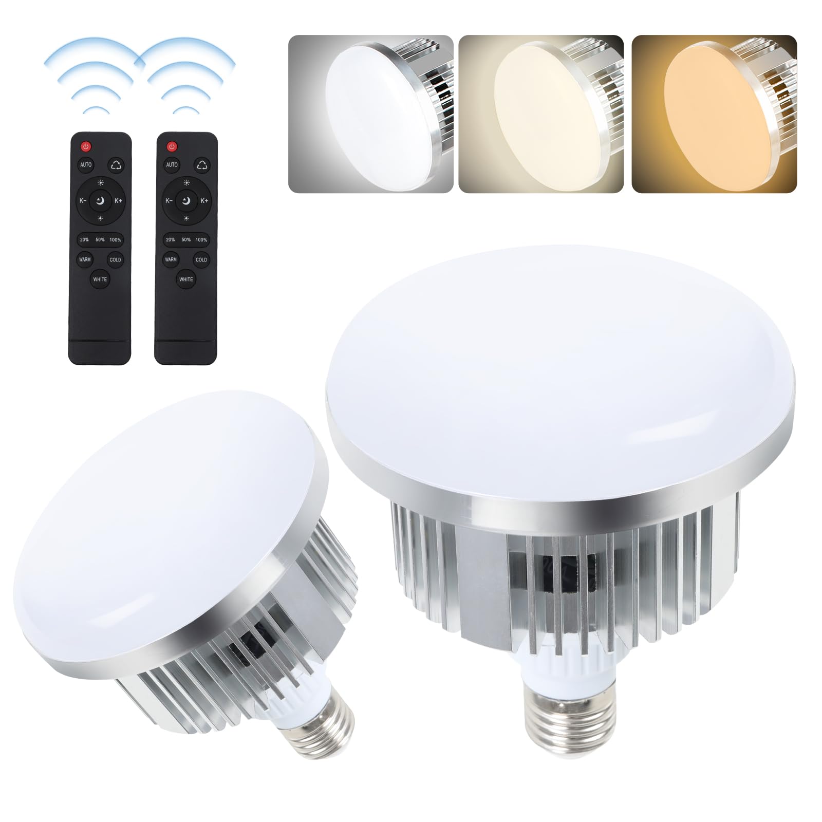 FGen LED Photo Lamp, 2X135W Upgrade Photo Light E27 3000-6500K Adjustable with Remote Control, LED Photo Studio Lamp Energy Saving Lighting, for Softbox and Photography LED135