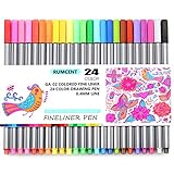 JX Rumcent GA-02 Colored Fineliner Pen,Pack of 24 Assorted Colors,Fine Point Sketch Drawing Marker Pens,Fibre Needle Tip 0.4MM