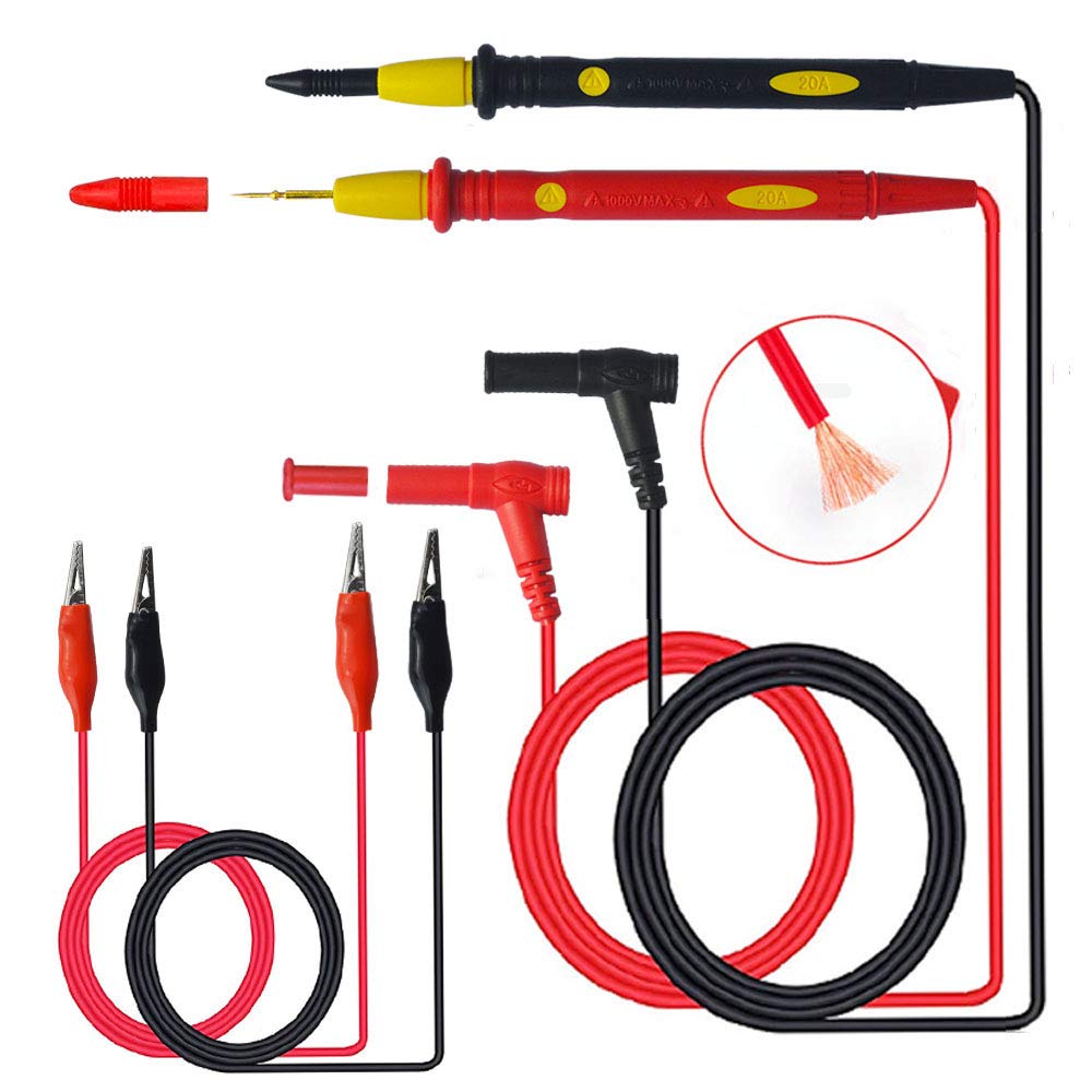 senvenelec 1000V 20A multimeter electronic test leads test kit accessories, multimeter alligator clip test probe tool, banana head, for laboratory test, electrical test (2 pieces)