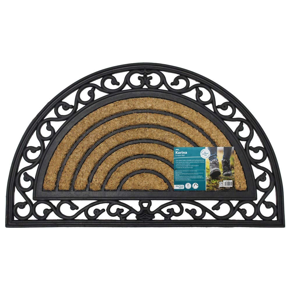 JVL Karina Heavy Duty Rubber Coir Door Mat, Rattan, Brown, 45 x 75 cm 02-180