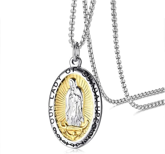 Amazon Rockyu ブランド 人気ジュエリー ネックレス メンズ ステンレス シンプル 人気 ゴールド シルバー マリア 人物 ペンダント お守りネックレス 仕上げ 金属アレルギー対応 宗教風 ネックレス 通販