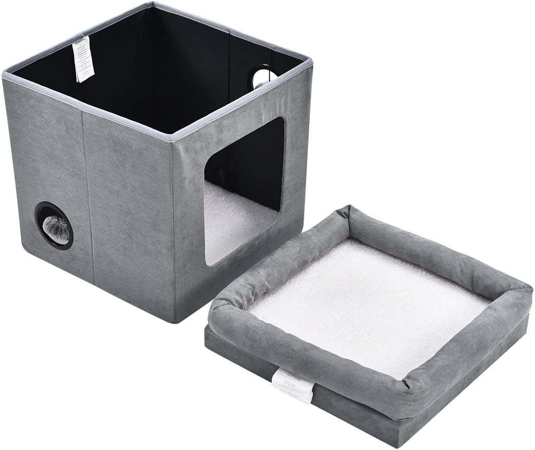 Amazon Basics Collapsible Cat House/Cat Bed for Indoor Grey, 38 x 38 x 43 cm - Image 5