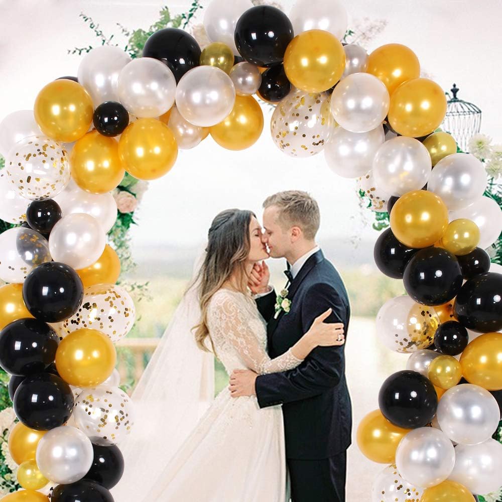 Black Gold Balloon Garland Kit, 150Pcs Party Supplies Decoration Set, Black & Gold & White & Gold Confetti Balloon Arch for Baby Shower, Wedding, Birthday, Graduation, Anniversary Organic Party: Toys & Games