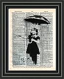 Umbrella girl, Banksy NOLA art print, Vintage dictionary wall art