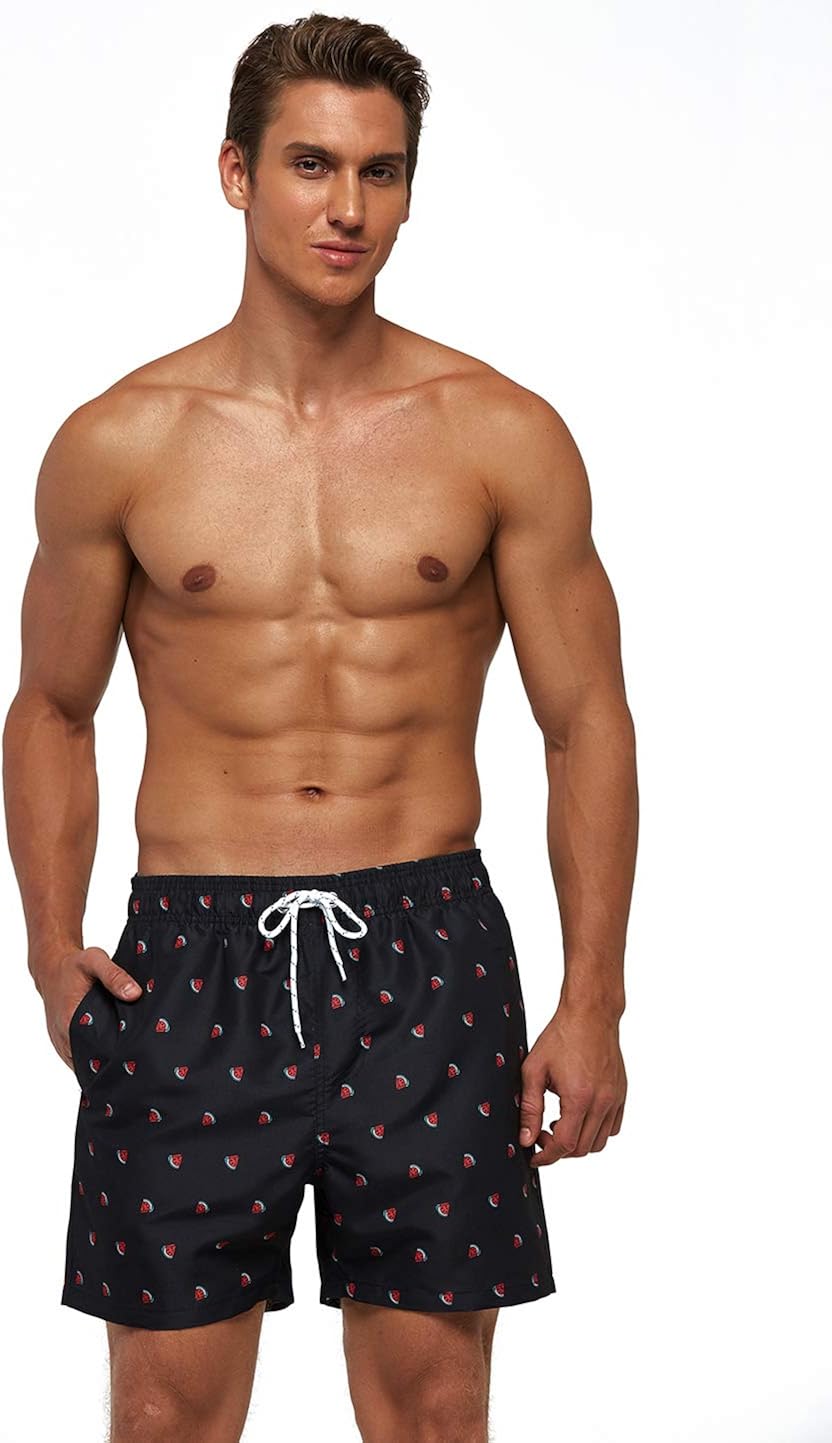 SILKWORLD Men's Swim Trunks Quick Dry Athletic Swimwear Shorts with Mesh Lining and Pockets: Clothing