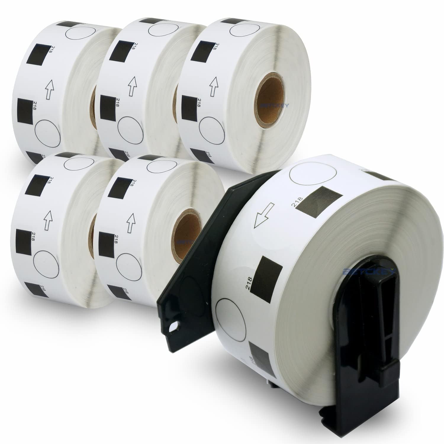 BETCKEY - 6 Rolls DK-11218 Labels with ONLY 1 Reusable Label Holders, Φ24mm Round, 6000 1 Inch Large Round Labels Using for Ql Label Printers