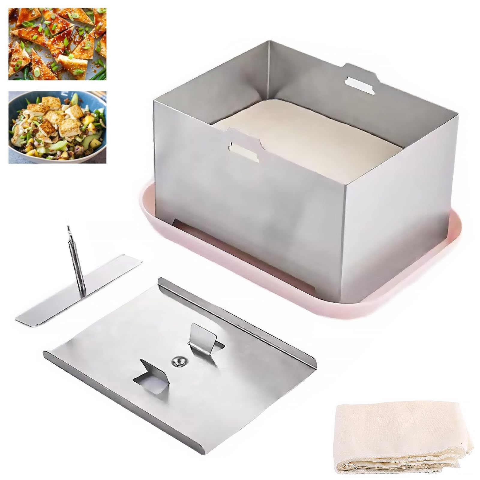 Kensbro 304 Stainless Steel Tofu Press with Tofu Press Gauze and Drip Tray Tofu Maker Multifunctional Cheese Press for Vegetarians or Tofu Lovers, BPA Free & Dishwasher Safe (16 x 12 x 9 cm)