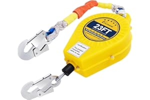 Encreese Self-Retractable Fall Arrester 23FT Double Locking Fall Arrest Protector Fall Protection Gear, Dual Alloy Steel PPE shell Heavy Duty Hook Cable Wire Rope Roofing Lifeline Safety Lanyard