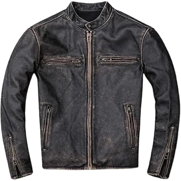 New Men's Motorcycle Biker Vintage Distressed Black Faded Real