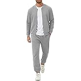 UOUA Men's Tracksuit 2 Piece Sets Casual Sweatsuit with Full Zip Athletic Jogging Suits Waffle Plaid Jacquard Outfits