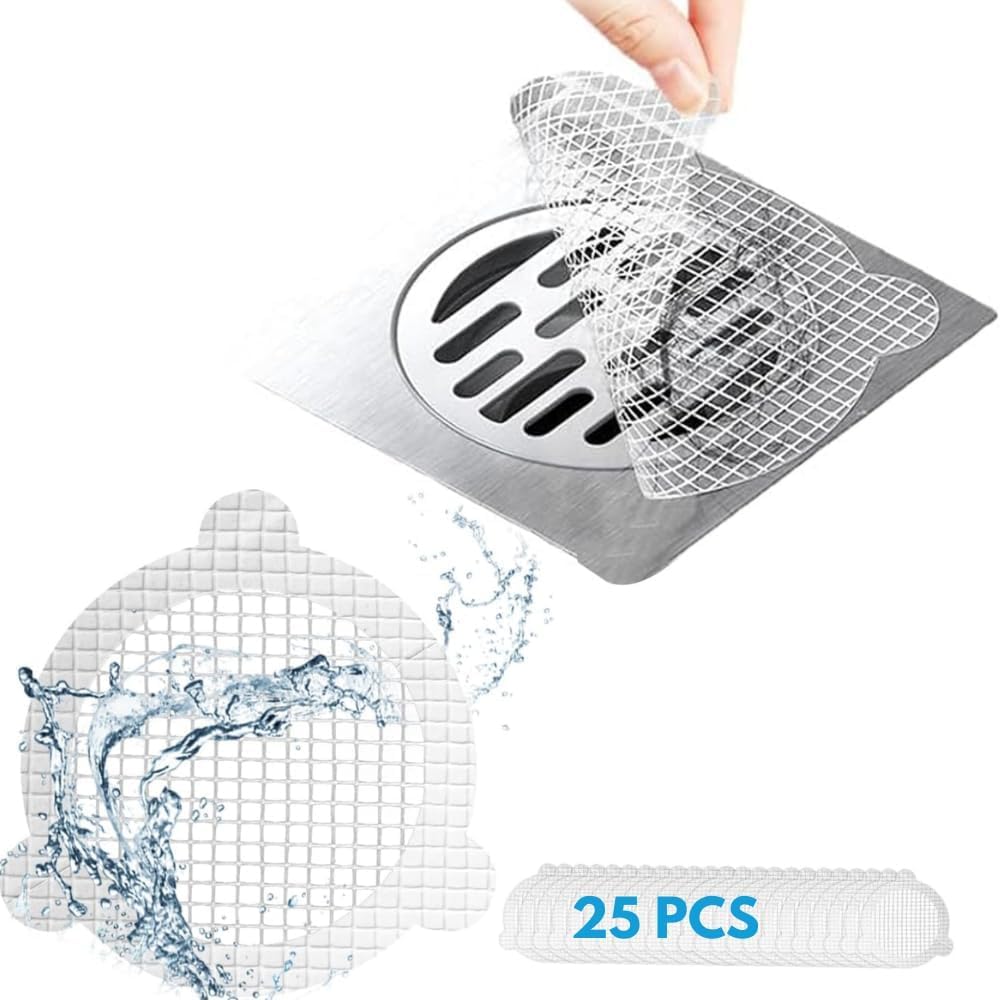 Photo 1 of 25 Packs - Disposable Shower Drain Hair Catcher 3.54 Inches Round Drain Hair Catcher Stickers for Bath & Kitchen - Hair Catcher Shower Drain Cover for Human & Pet Hair - Mesh for Bathtub & Laundry