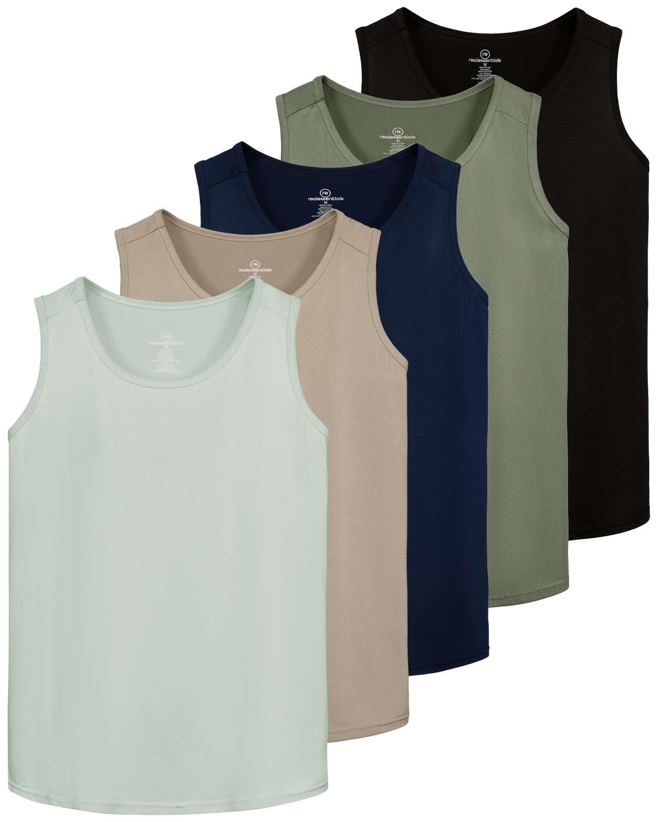 Photo 1 of Real Essentials 5 Pack: Men's Dry-Fit Muscle Tank Top Sleeveless Shirts Workout Tees Athletic Gym (Big & Tall Available)- Set 3, XXL