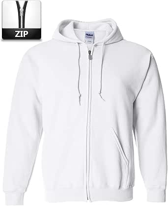 Gildan White Zip Up Hoodie Heavy Blend Blank Plain Hooded Sweatshirt Sweater Men: Amazon.com.au 