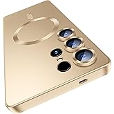 Matte for Samsung Galaxy S25 Ultra Case, Compatible with MagSafe, Slim Thin Magnetic Cover with Built-in Camera Lens Protector (Removable) Shockproof Phone Shell, Gold