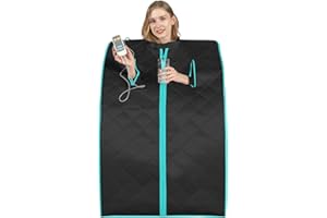 Smartmak Far Infrared Sauna, Full Body One Person Portable SPA Set with Time & Tempreture Remote Control, Heating Foot Pad and Foldable Reinforced Chair (L 27.6’’ x W 31.5’’ x H 37.8’’) - Black