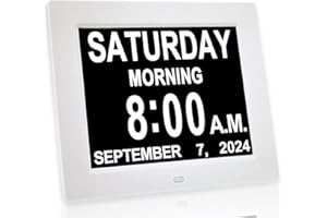 JALL 【New 2024】 Digital Calendar Alarm Day Clock - with 8" Large Screen Display, am pm, Multiple Alarms, for Impaired Vision People, The Aged Seniors, The Dementia, for Desk, Wall Mounted,