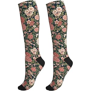 AIMASTZ Heart Floral Compression Socks for Women Men | Knee High Support Stockings for Running Travel Nurse Flight Athletic
