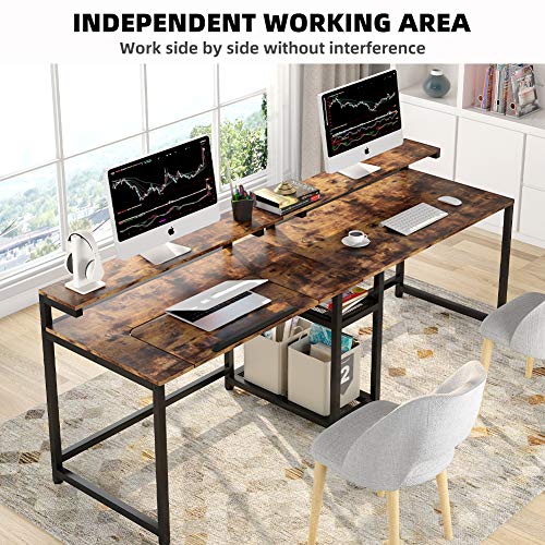 TIYASE 78.7 inch Double Computer Desk with Storage Shelves, Extra Long