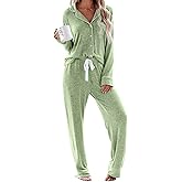 Aamikast Pajama Set for Women Button Down Soft Long Sleeve Pjs Sleepwear Sets (Light Green,XL)